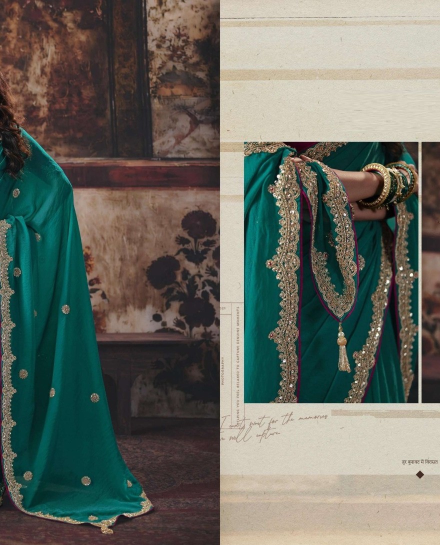 1002 - Teal & Pink Designer Style Festive Wear Saree